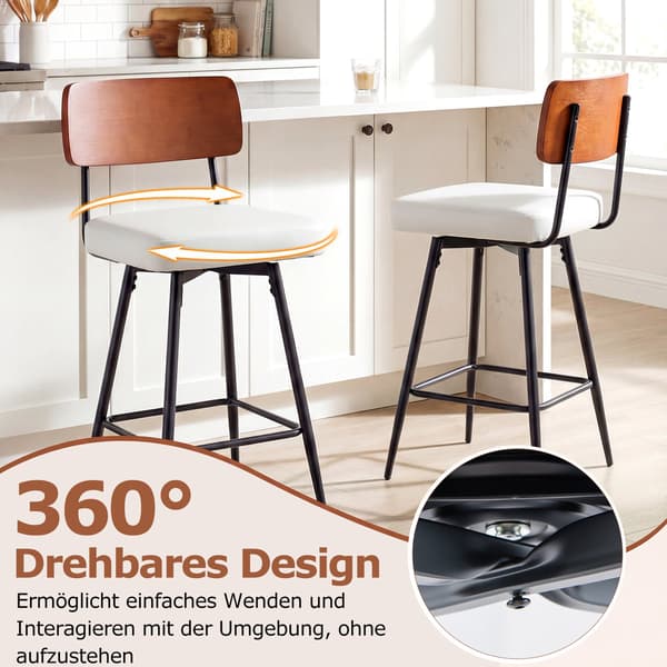 Snurrbara barstolar, set om 2, vitt konstläder, ergonomiska