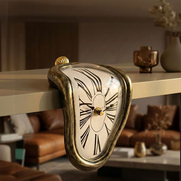Surrealistisk bronsbordsklocka – böjd design, 16 cm
