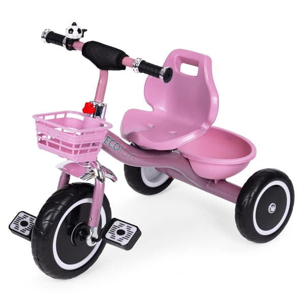 Trehjuling med halkfria grepp, klocka, korg, rosa, ECOTOYS
