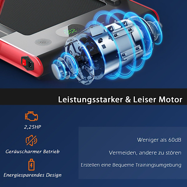 2-i-1 hopfällbart löpband med APP & fjärrkontroll Mobiltelefonhållare Kompakt hemlöpband Röd