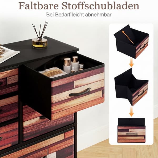 Kommode med 11 stofskuffer, metalramme, træplade