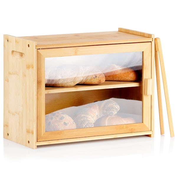 Bambusbrødspand med tang, to-plan, 40x20x31 cm