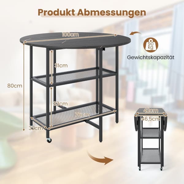 Sammenklappeligt spisebord, marmorlook, sæder 2-4, sort