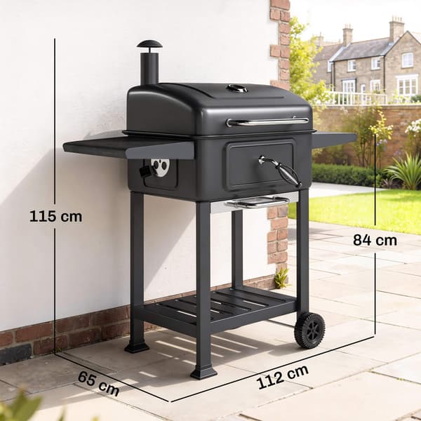 Trækulsgrillryger med justerbar kulpande og termometer
