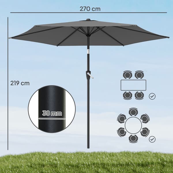 Terrasseparasol, 270 cm, UV 50+ beskyttelse, mørkegrå