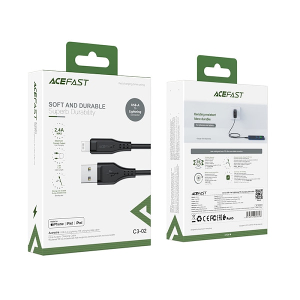 Kaapeli iPhone MFI USB:lle - Lightning 2.4A 1.2m musta