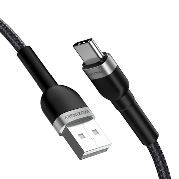 Punottu kaapeli USB-A - USB-C 2.4A 1m musta