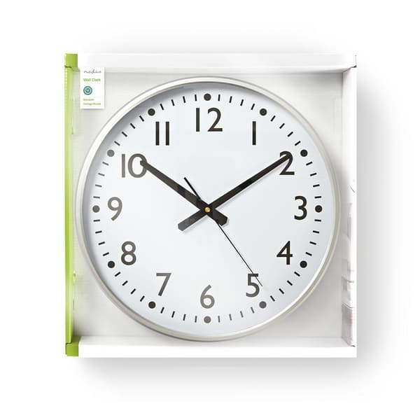 Väggklocka | Diameter: 380 mm | Plast | Silver / Vit