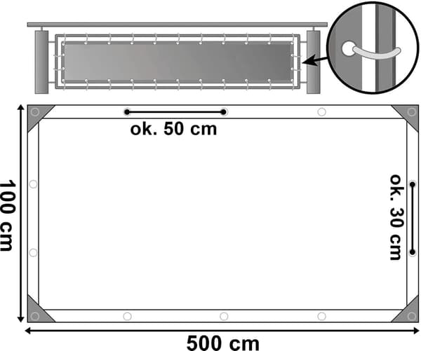 Balkongskärm, grå HDPE 1x5 m, UV-resistent