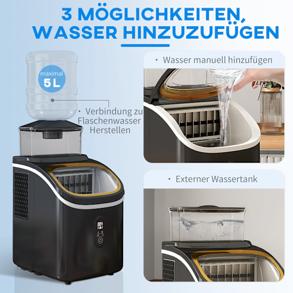 Ice Cube Machine 15 kg/24h Ice Cube Maker med 1,5 L vattentank, spade, isbehållare Ice Cube Maker Maskin med LED Display Svart 22 x 30 x 33 cm |
