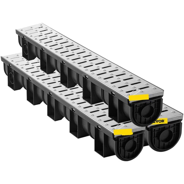 Rendeafløbssæt, HDPE-rende, rustfri rist, 3-pak