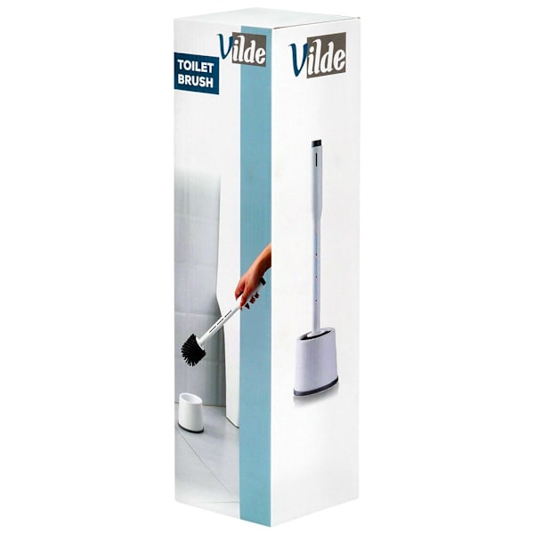 Silikone toiletbørste med stativ og væskedispenser hvid 40 cm