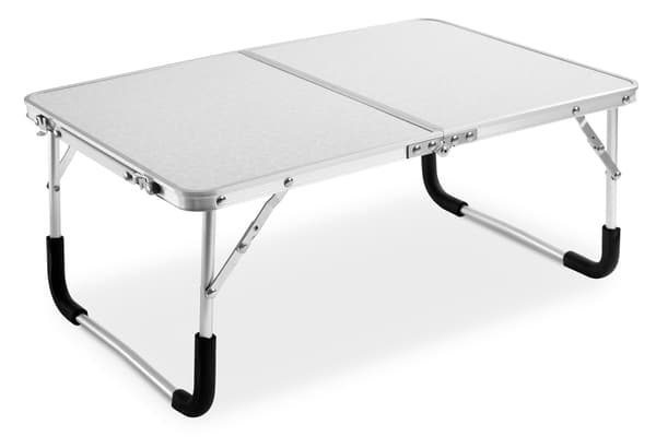 Hopfällbart campingbord – Vitt, aluminium, MDF-skiva