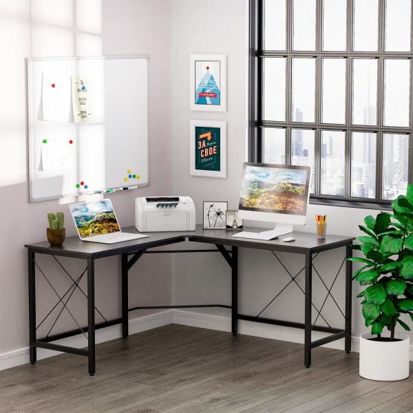 Computer Skrivebord L-Shape Hjørne Skrivebord, Vinkel Skrivebord, Mdf, Sort, 150X150X76Cm