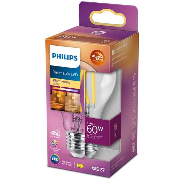 LED E27 Normal 60W Klar Dæmpbar WarmGlow 806lm