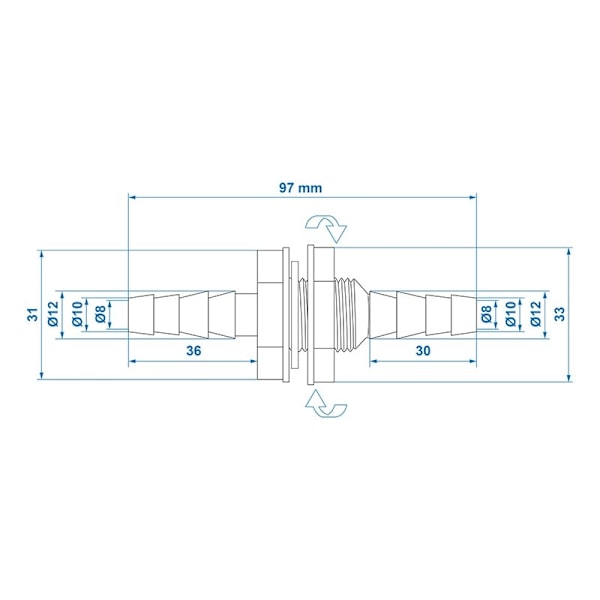 Vandbeholderadapter med stik lige 1/2" 10x12mm pr. stk