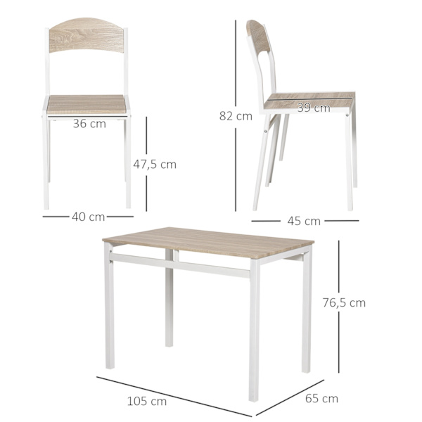 Spisegruppe 5-Delt Spisebordssæt Med Træfibre Mdf + Metal, Grå + Hvid, 1 Bord + 4 Stole
