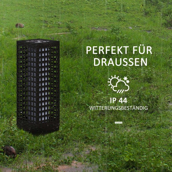 Solar Light Rattan Design, Vedenpitävä, Valotunnistin, Automaattinen Led-Puutarhalamppu, Musta, 15,5X15,5X46Cm