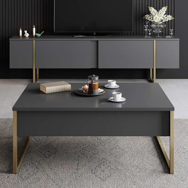 Vardagsrumsmöbler Set Luxe Set - Antracit, Guld