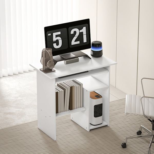Hvidt computerbord, spånplade, 80 x 45 x 75 cm