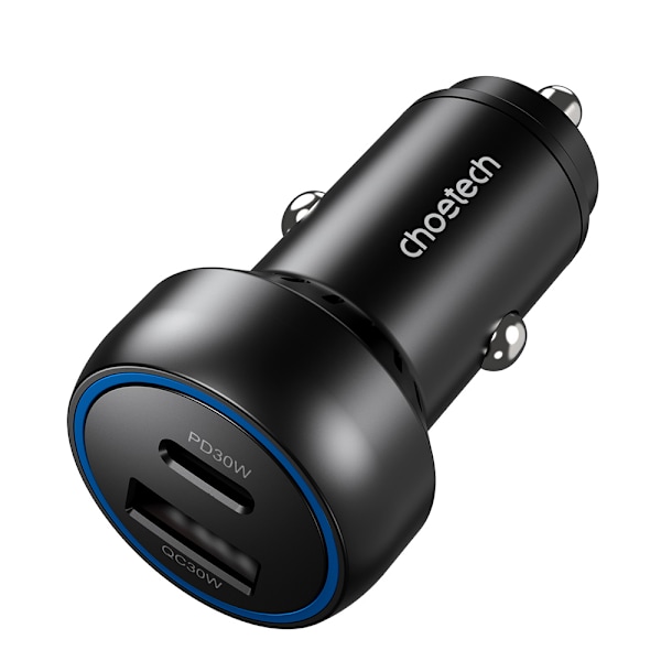 USB-C USB-A PD 60W autolaturi LED-taustavalolla, musta
