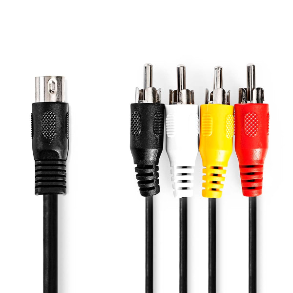 DIN Audiokaapeli | DIN 5-Pin uros | 4x RCA uros | Niklattu | 1.00 m | Pyöreä | PVC | Musta | Label
