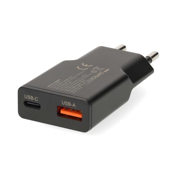 Dual Port GaN vægoplader, 30W, USB-C PD & USB-A Quick Charge