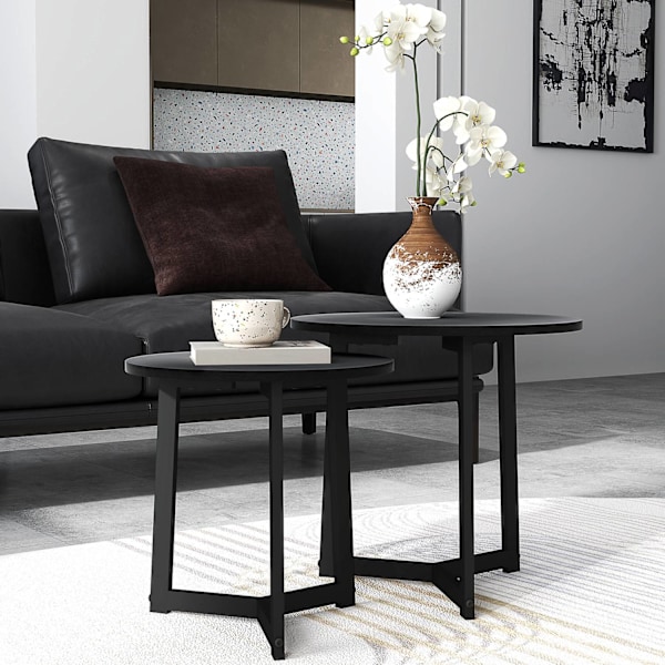 Set med 2 soffbord, runda sidobord, soffbord med stålstomme, soffbord i modern design, för vardagsrum, lastkapacitet upp till 35 kg, svart