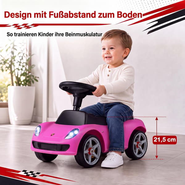 Rosa Porsche åkbil för barn med tuta och ljud