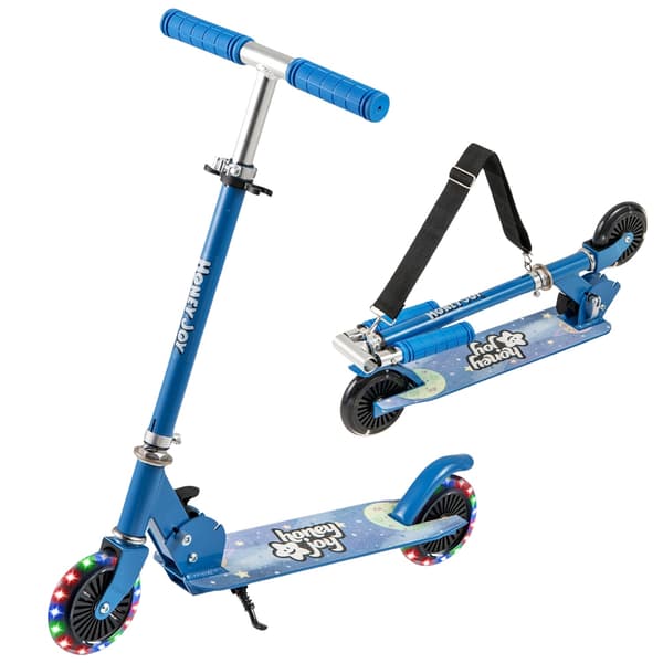 Sammenfoldelig børnescooter med LED-hjul og justerbart styr