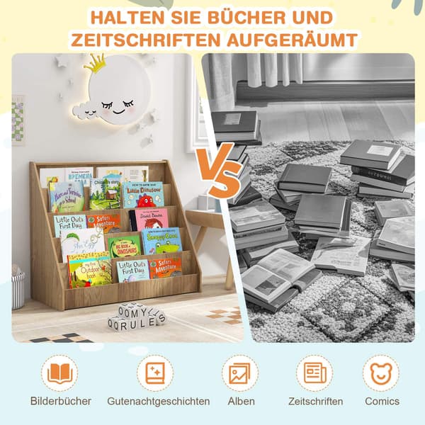 Børnebogreol med 5 rum – Naturtræ