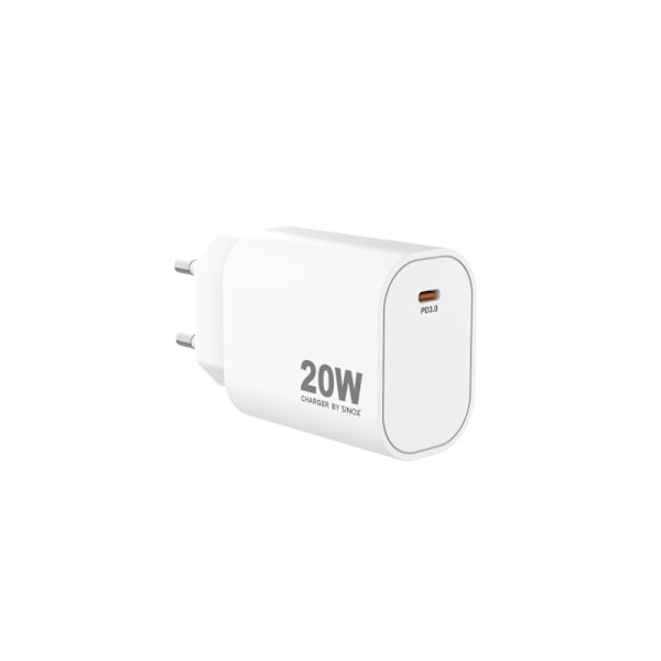 Sinox 230V USB-C PD oplader 20W. Hvid