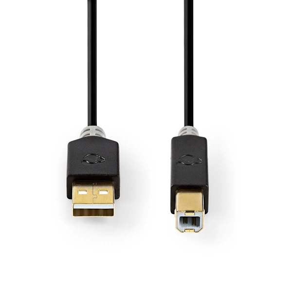 USB kaapeli | USB 2.0 | USB-A Uros | USB-B Uros | 480 Mbps | Kullattu | 1.00 m | Pyöreä | PVC | Antrasiitti | Laatikko