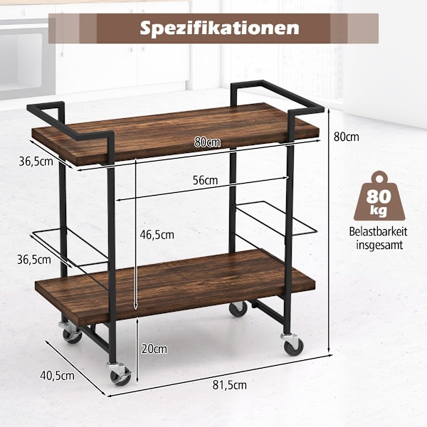 Barvogn med låsbare hjul og skridsikker gelænderkøkkenvogn