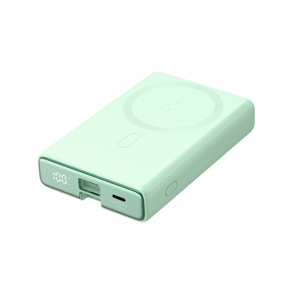 Magneettinen virtapankki 10000mAh 20W jalustalla + Lightning-kaapeli - USB-C vihreä