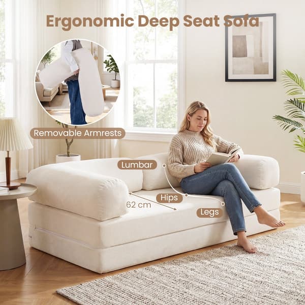 Fällbar bäddsoffa, 4-i-1 manchester, beige