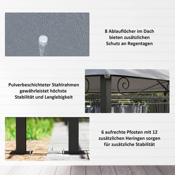 Ulkopaviljonki verhoilla, tuulettuva katto, tummanharmaa