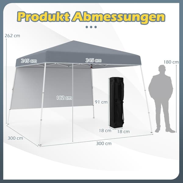 3x3m Pop-Up-huvimaja, vedenpitävä, aurinkosuoja, harmaa