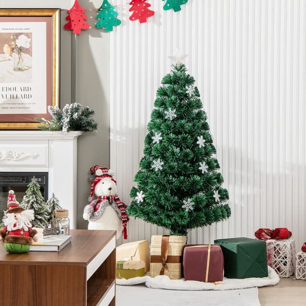 Fiberoptisk juletræ 120 cm, LED-lys, snefnug