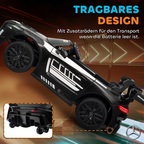 Børnebil, 12V batteri, LED-lys, musik, sort
