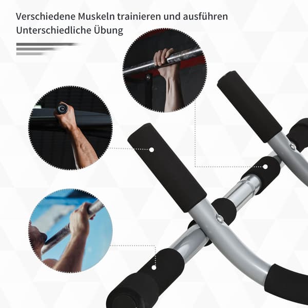 Pull-Up Bar Multifunktionel Træningsholder, Dørstang Af Stål Og Skum, Sort + Grå, 92X40X17Cm