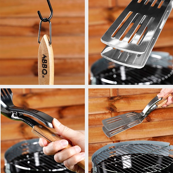 Grillspatel og tang 2i1 stål 40 cm