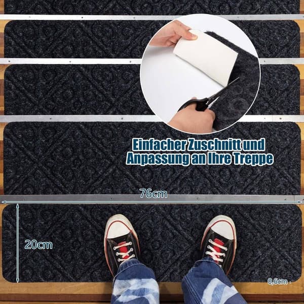 Halkfria trappsteg, 15-pack, 76x20 cm, Grå