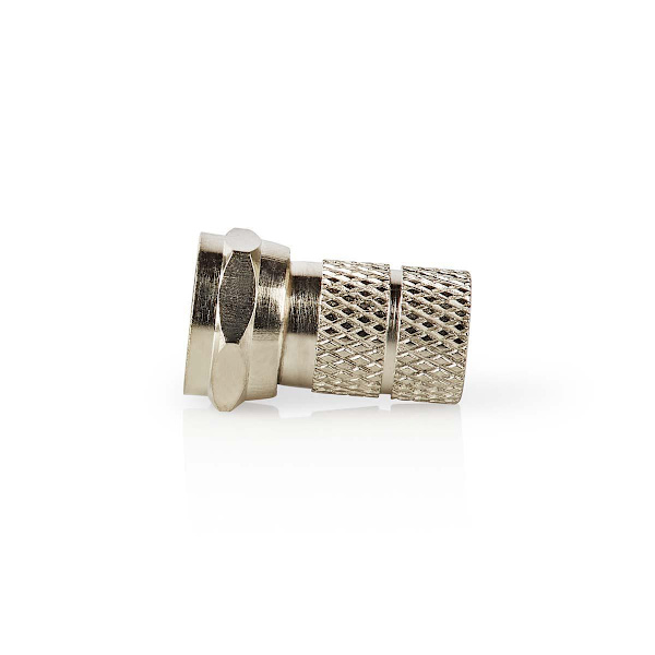 F-liitin | Suora | Uros | Niklattu | 75 Ohm | Kierrettävä | Kaapelin läpitulomitta: 5.5 mm | Sinkkiseos | Hopea | 5 kpl | Laatikko
