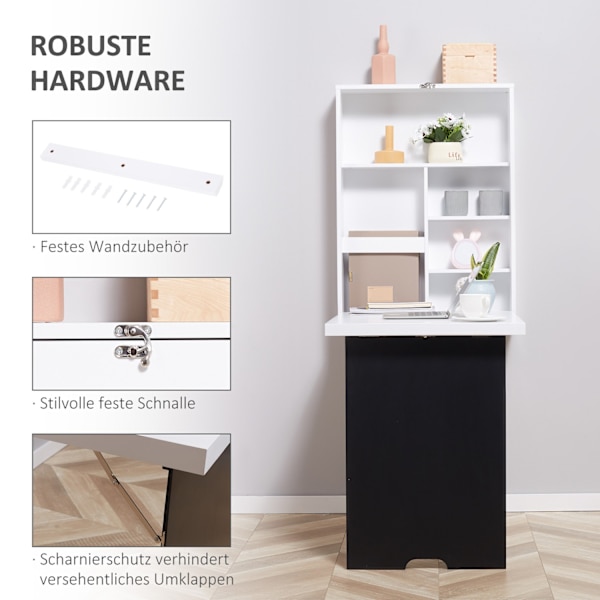 Vægbord Foldebord 5 Rum Bord Hvid + Sort 60X94,5X147Cm