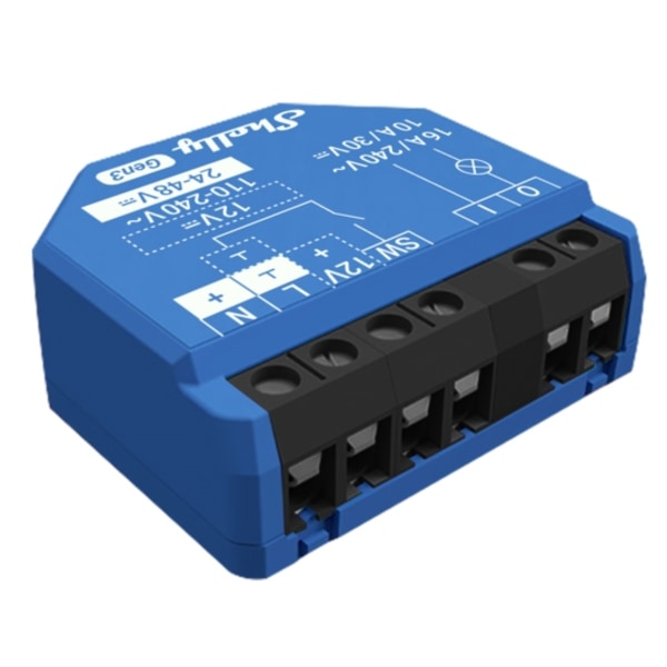 Shelly 1 Gen3, Smart Switch, 1P, Langaton, Mitoitettu, 30 m, 50 m