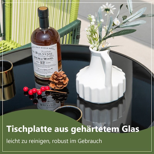 Ø 59 cm rundt bistrobord med bordplade af hærdet glas og robust metalstel