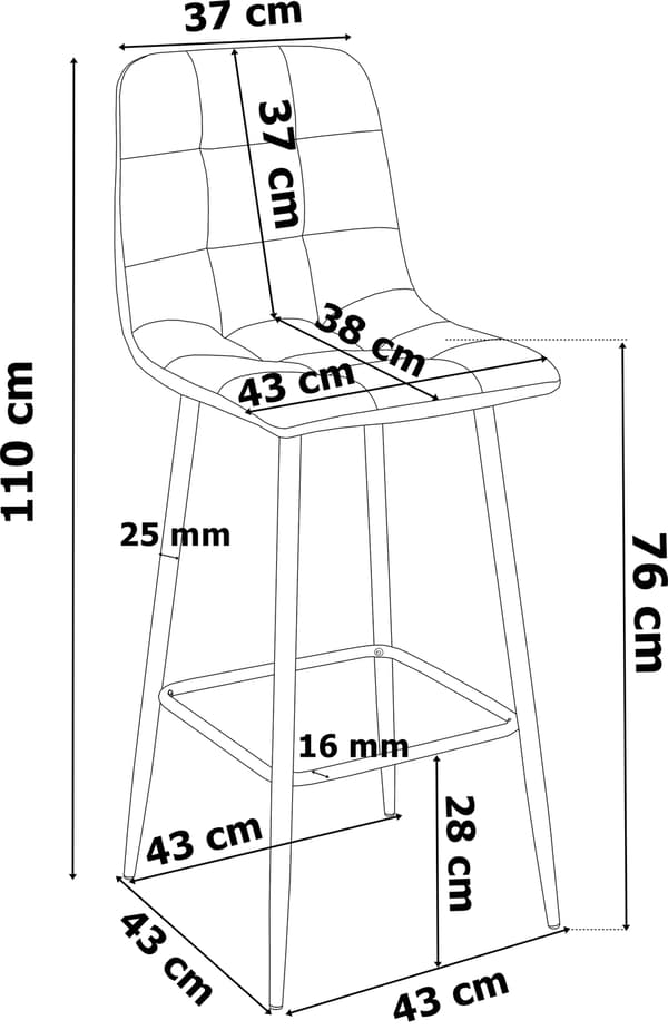 Fløjlsbarstol, sort – 120 kg kapacitet, ergonomisk design