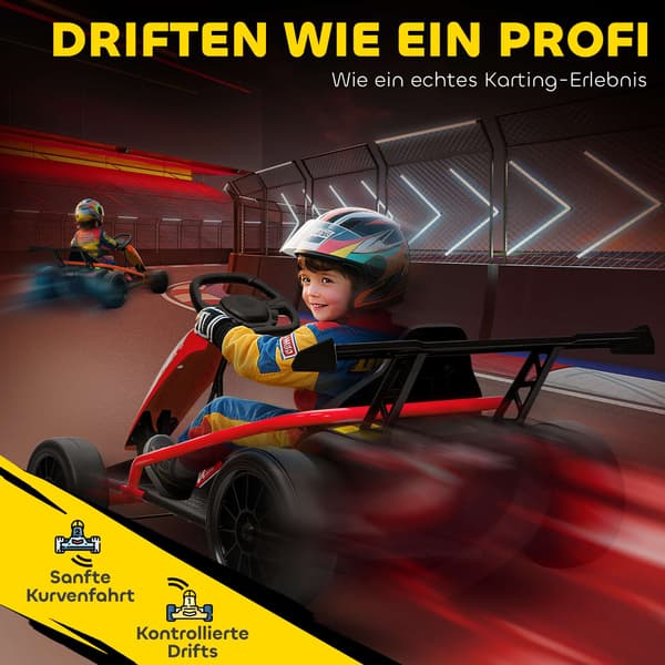 24V elektrisk gokart til drifting, 8-12 år, rød