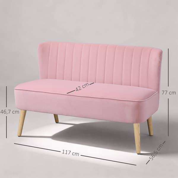 Rosa 2-sits tygsoffa med träben